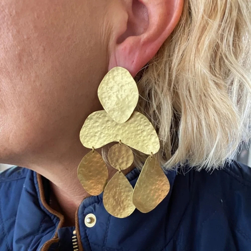NWT Anthropologie Gold Hammered Gold Drop Earrings